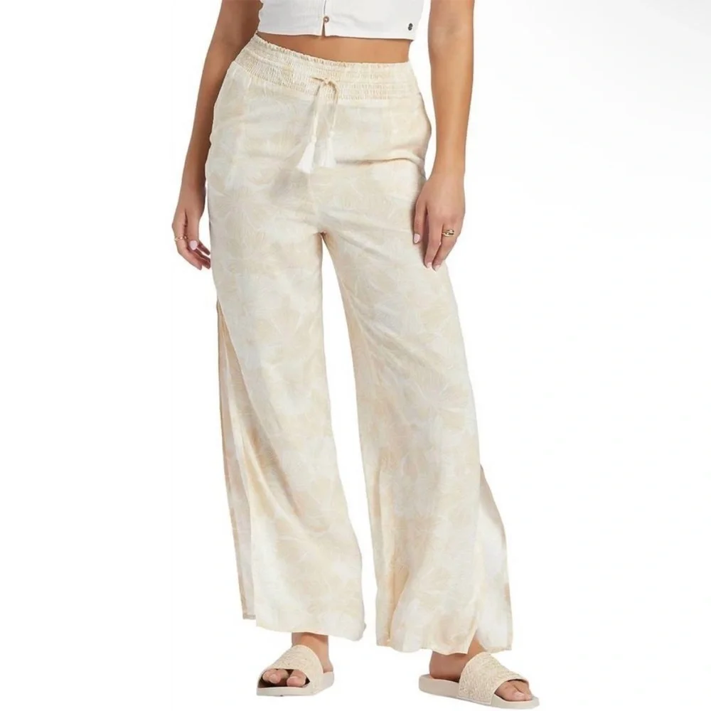 Roxy Tropical Rhythm Drawstring Wide-Leg Pants Floral SZ L - Picture 1 of 11